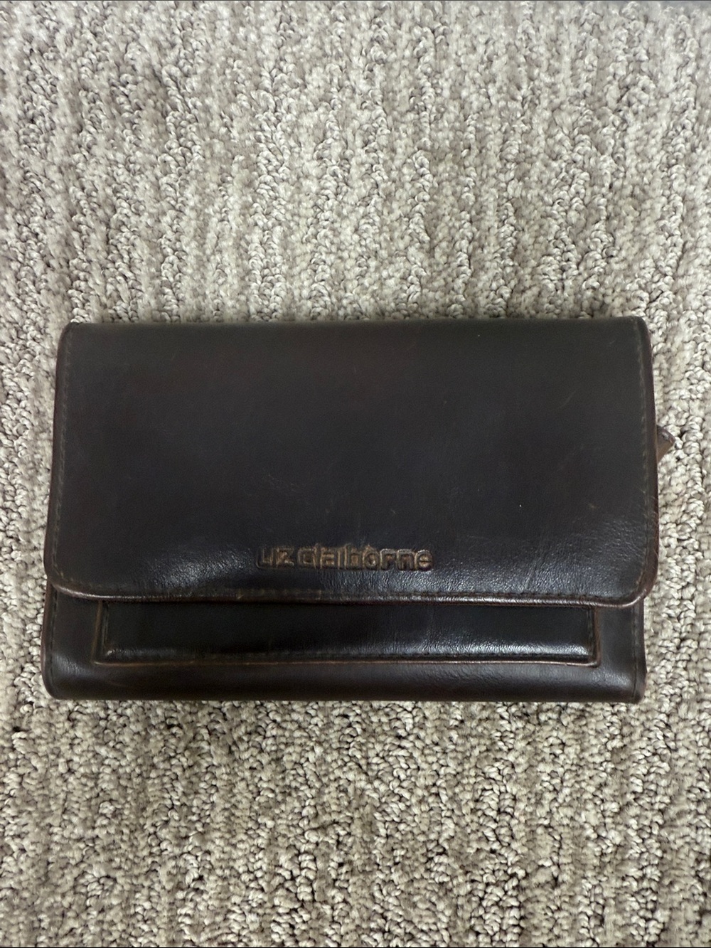 Liz Claiborne Chocolate Brown Leather Fold-Over Wallet